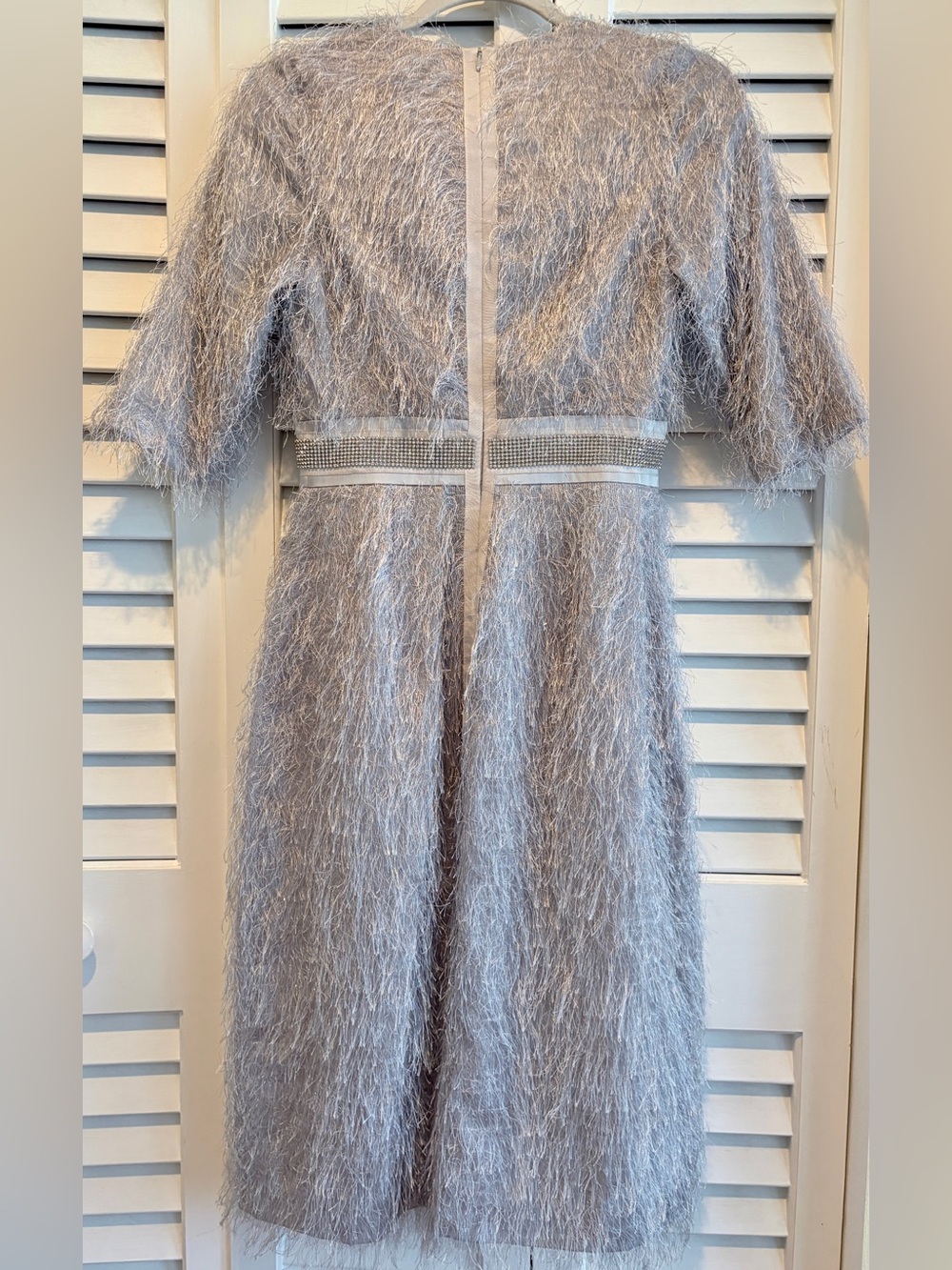 Lev Milano New York dress mother of the bride groom wedding guest, gray fringe S - Picture 11 of 12